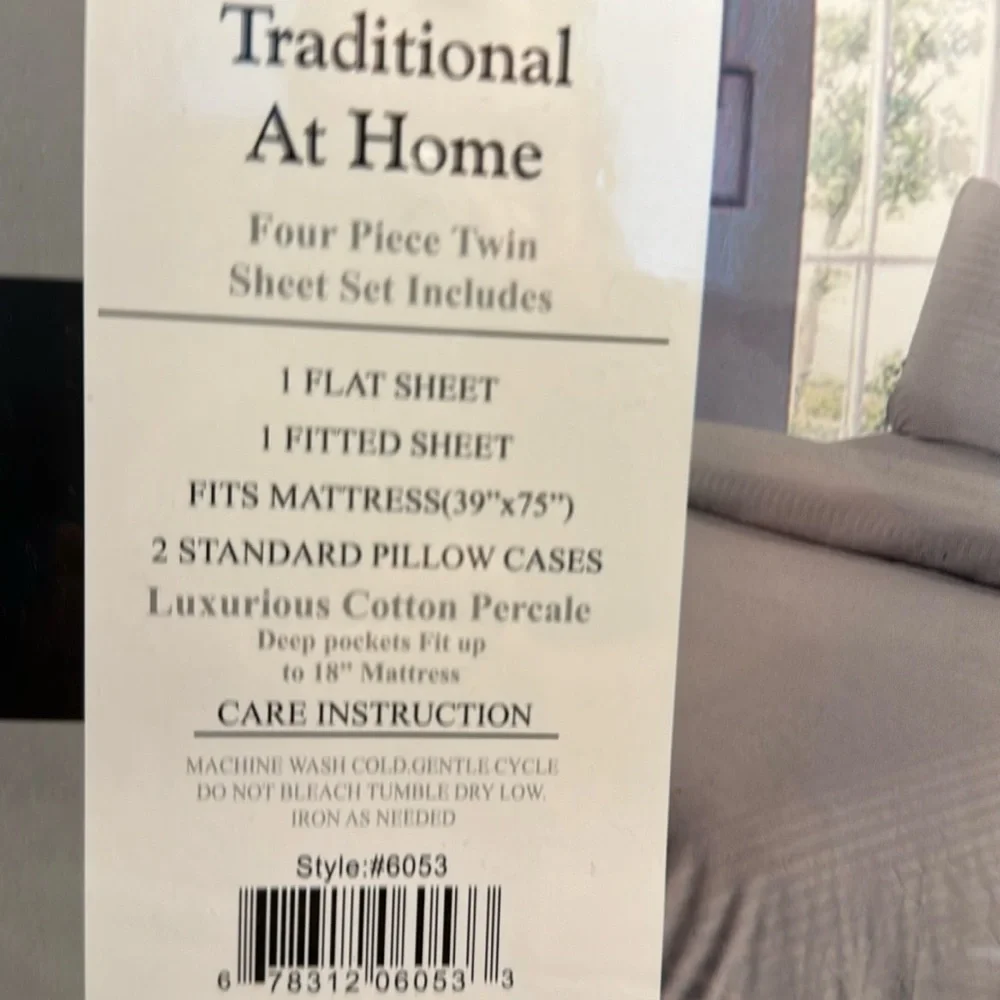 Traditional At Home 4pc Twin Sheet Set Platinum Grey Stripes embossed